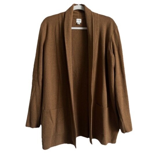 J.Crew Chelsea Open Front Cardigan Sweater Blazer Knit Htr Camel Women's Large - Picture 7 of 13